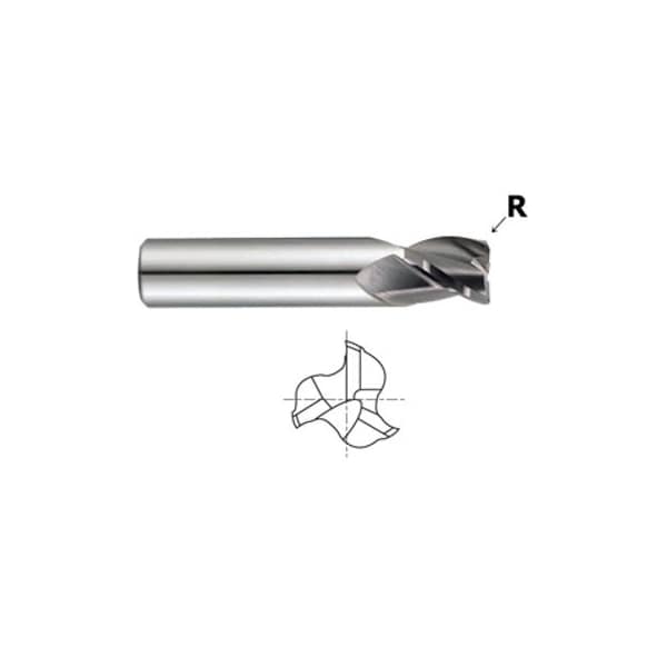 End Mill, 3 Flute TiAlN Corner, 1/4x3/8x2