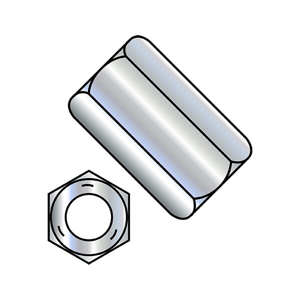 Coupling Nut, 1/2"-13, Steel, Grade 5, Zinc Plated, 1-3/4 in Lg, 3/4 in Hex Wd, 225 PK