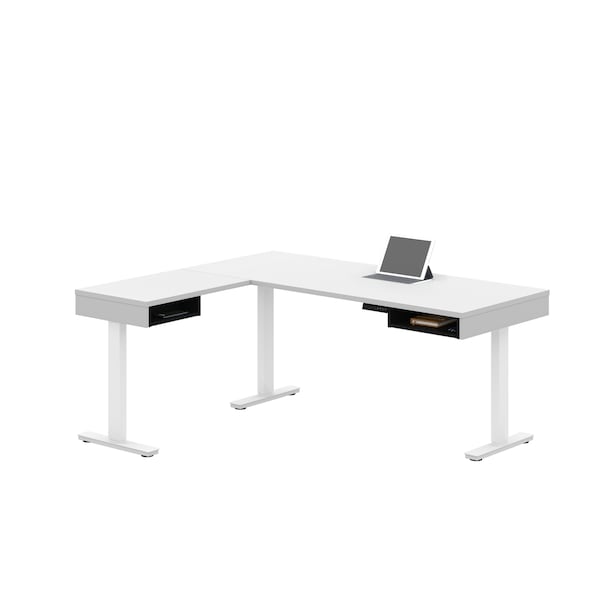 Pro-Vega Height Adjustable L-Desk, White/Black