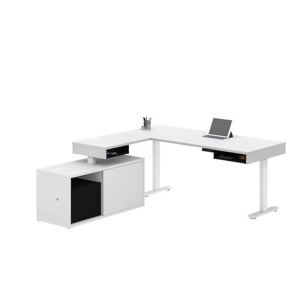 Pro-Vega Height Adjustable L-Desk, White/Black