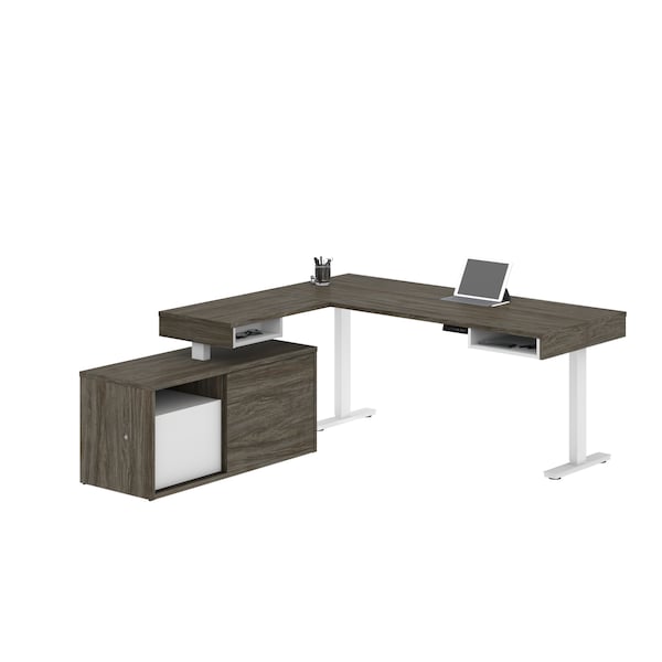 Pro-Vega Height Adjustable L-Desk, Walnut Grey/White