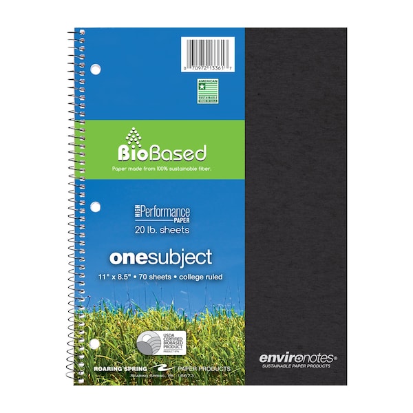 Case of Environotes Recycled 1 Subject Spiral Notebook, College Ruled, 11"x8.5" 70 sht, Asstd Covers, PK24