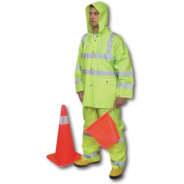 PVC/High Visibility Polyester AN, 3 Piece, PVC, GLO LIME, 4x Large