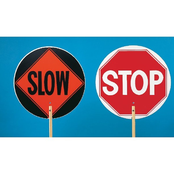 Traffic Control Stop/Slow Paddle, Red/Orange, Plastic, 2 Inch Length
