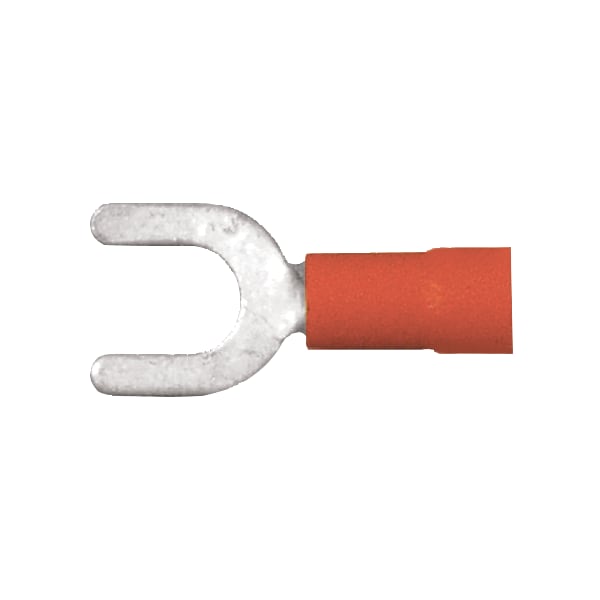 Fork Terminal, #6 Stud Size, 10 AWG, 600 V, PVC Insulated, Yellow, 100 PK