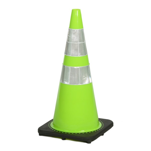 Traffic Cone, Plastic, 28 Inch Height, 12 Inch Length, 7 Pounds, Lime