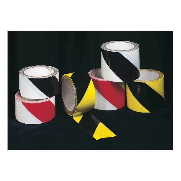 Hazard Stripe Tape PVC Vinyl White/Black, 3" W x 18 yd. L, 7 mil Thick