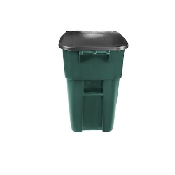 BRUTE 50 gal Rectangular Rolling Plastic Can, Green, None, Plastic, 28 1/2 in