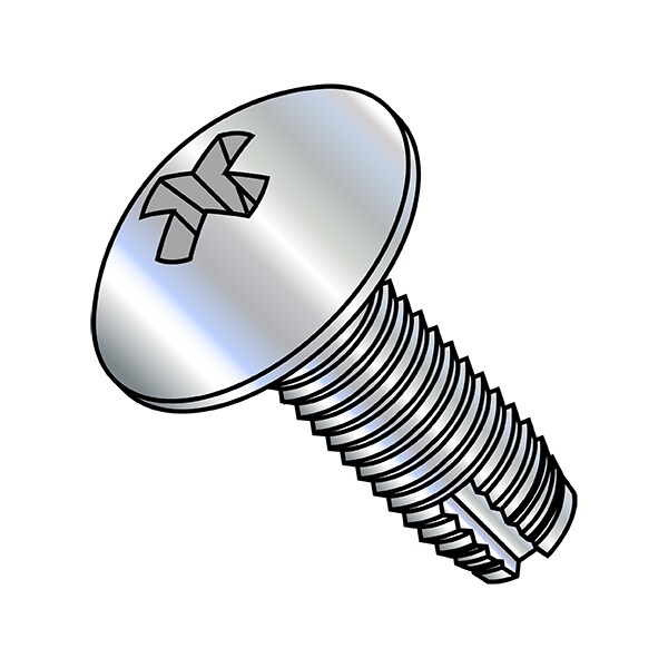 Thread Cutting Screw, #10-32 x 1/2 in, Zinc Plated Steel Truss Head Phillips Drive, 7000 PK
