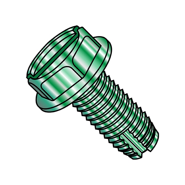 Thread Cutting Screw, #8-32 x 3/8 in, Zinc Plated Steel Hex Head Slotted Drive, 10000 PK
