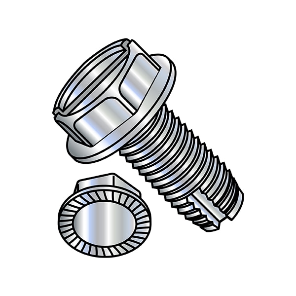 Thread Cutting Screw, 1/4"-20 x 1/2 in, Zinc Plated Steel Hex Head Slotted Drive, 4000 PK