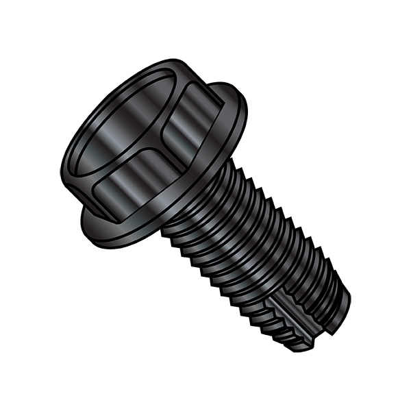 Thread Cutting Screw, 1/4"-20 x 3/8 in, Black Steel Hex Head Hex Drive, 3000 PK