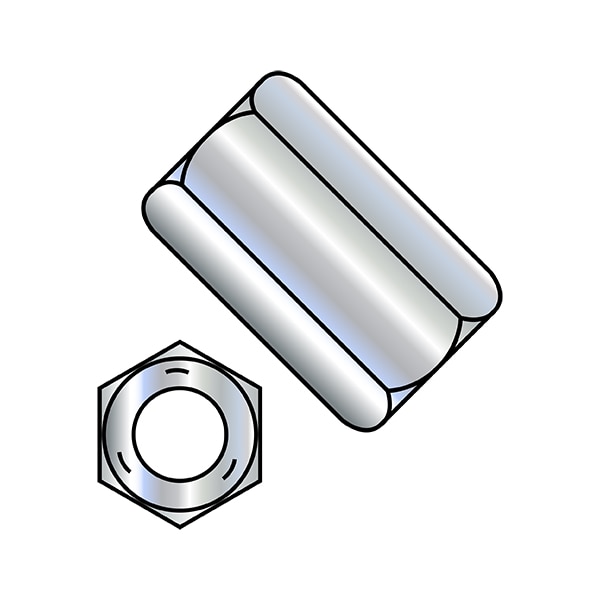 Coupling Nut, 7/8"-9, Steel, Grade 5, Zinc Plated, 2-1/2 in Lg, 1-1/4 in Hex Wd, 60 PK