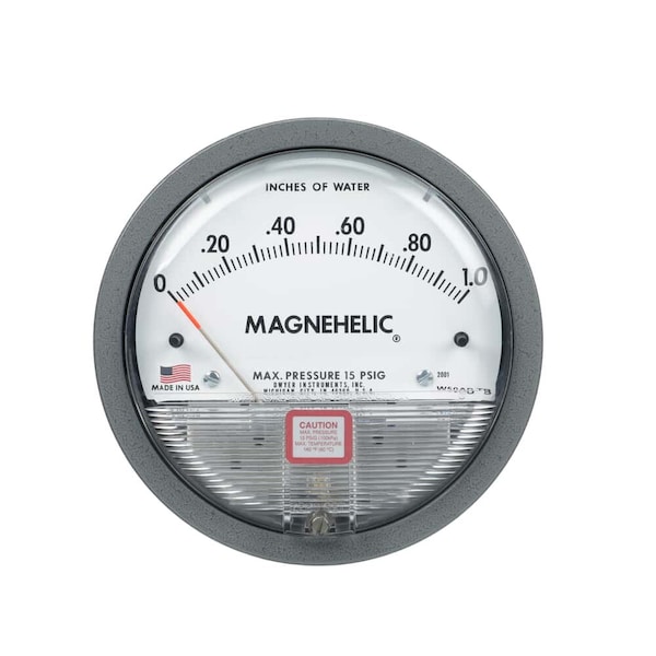 Differential pressure gage, range 0-100 cm w.c., minor divisions 2.0.