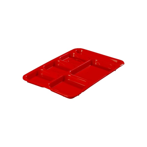 Right-Hand 6-Comp Tray, 14"x10", Red, PK24