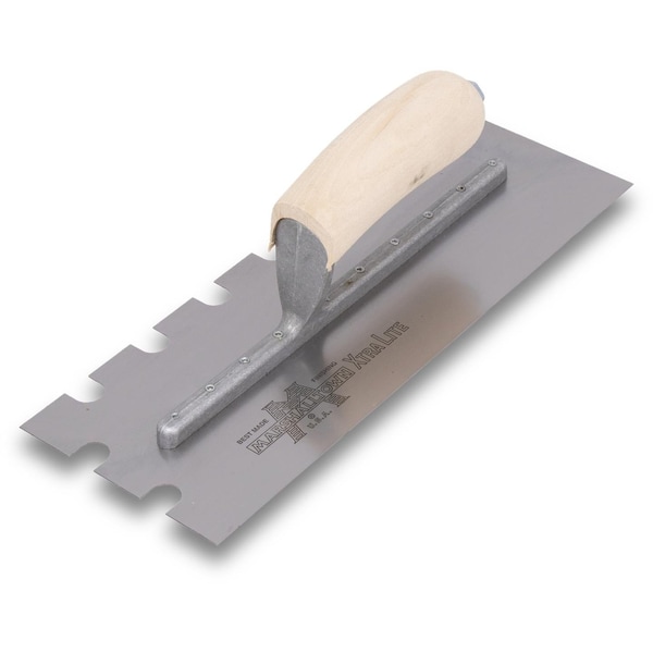 Notched Trowel, Curved Hndl, 9/16"x5/8"x1"