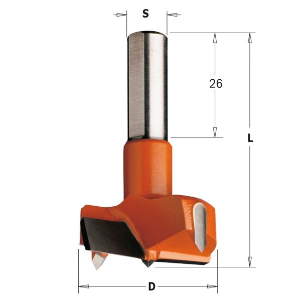 Hinge Boring Bit, Rght, 38mm dia., 57.5mm L