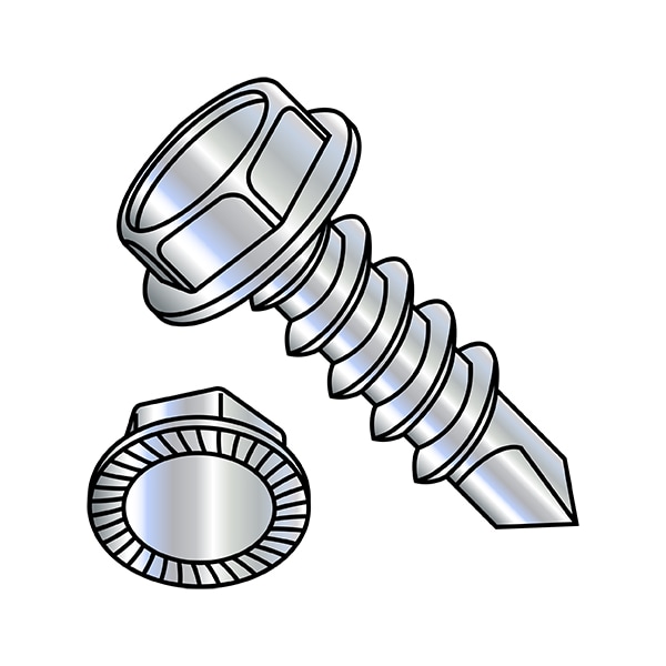 Self-Drilling Screw, #10-16 x 3/4 in, Zinc Plated Steel Flange Hex Head External Hex Drive, 5000 PK