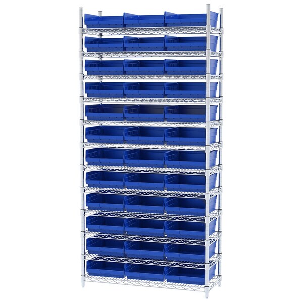 Wire Shelving Kit, 14X36X74, 36 Bins