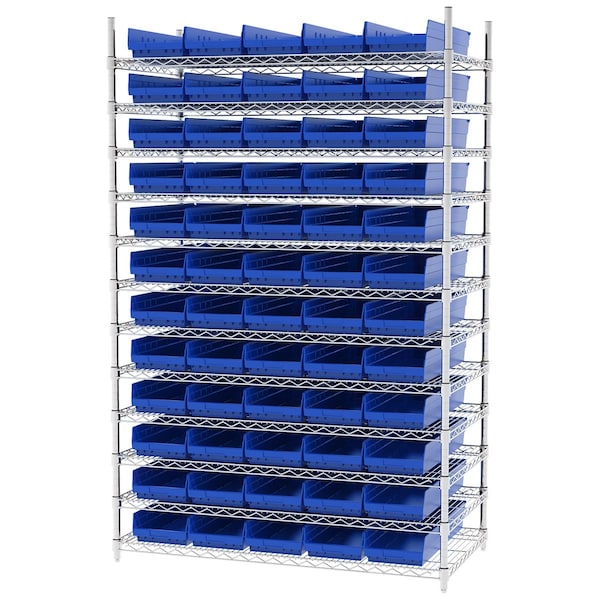 Wire Shelving Kit, 24X48X74, 60 Bins