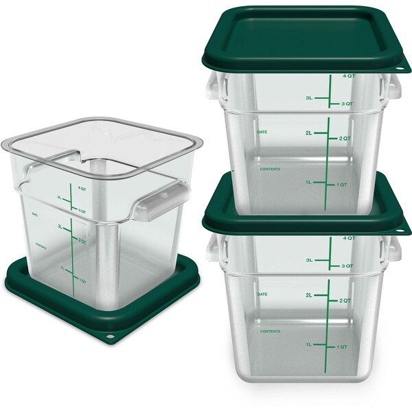 Food Containers w/Lids, 4 qt, Clear, PK3