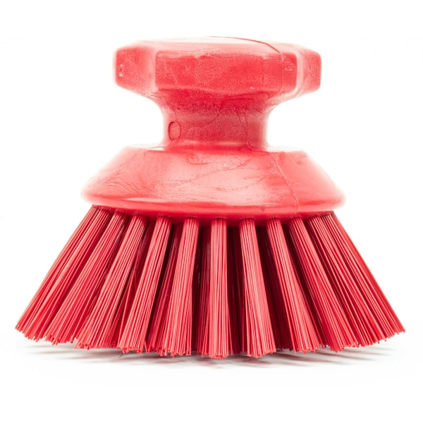 5 in W Round Scrub Brush, Red, Polypropylene