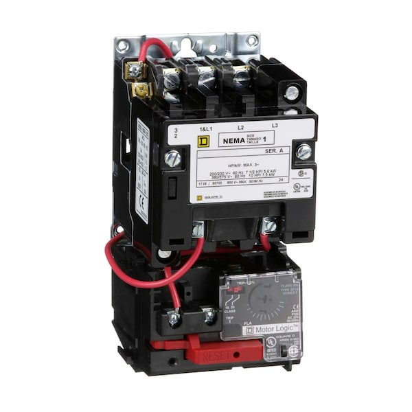 Motor Starter, Non-Reversing, No Auxiliary Contacts, 110V-120V AC, 3 P, Screw Clamp