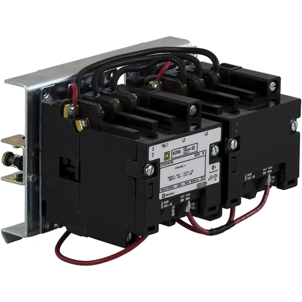 NEMA Contactor, Type S, reversing, horizontal, Size 0, 18A, 5HP at 575VAC, 3 phase, up to 100kA, 3 pole, 120VAC coil, open style