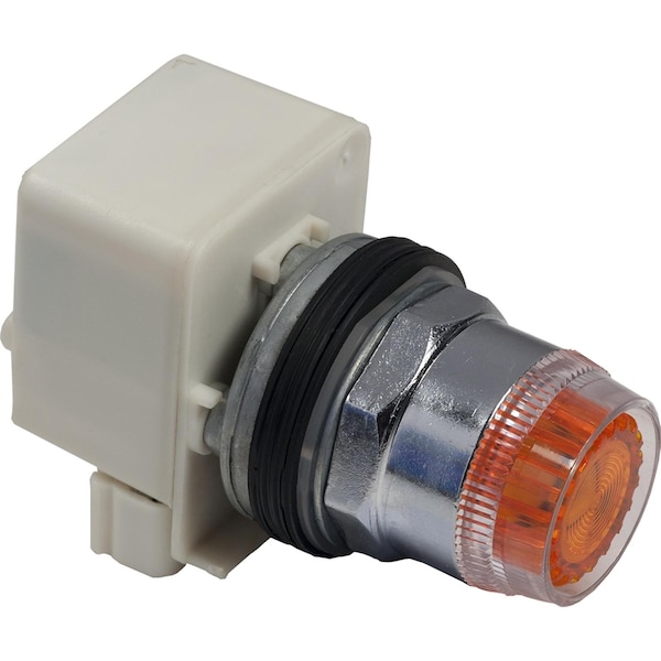 Illuminated push-button head, Harmony 9001K, metal, plastic guard flush, amber, 30mm, spring return, 110-120V