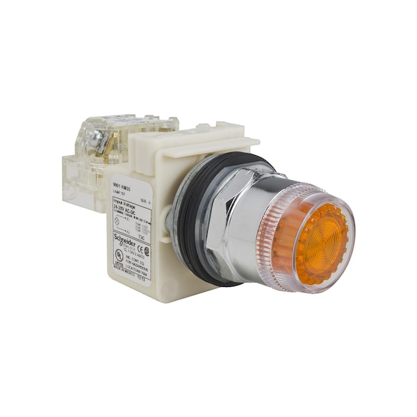 Illuminated push-button head, Harmony 9001K, metal, plastic guard flush, green, 30mm, spring return, LED green, 120V