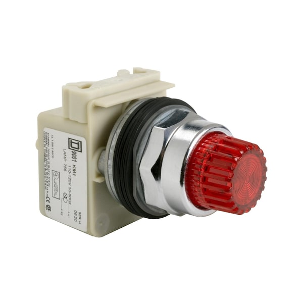 Illuminated push-button, Harmony 9001K, metal, mushroom 57mm, red, 30mm, spring return, 24-28V, 1 C/O