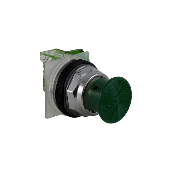 Push-button, Harmony 9001K, metal, mushroom 35mm, green, 30mm, spring return, 1 NO