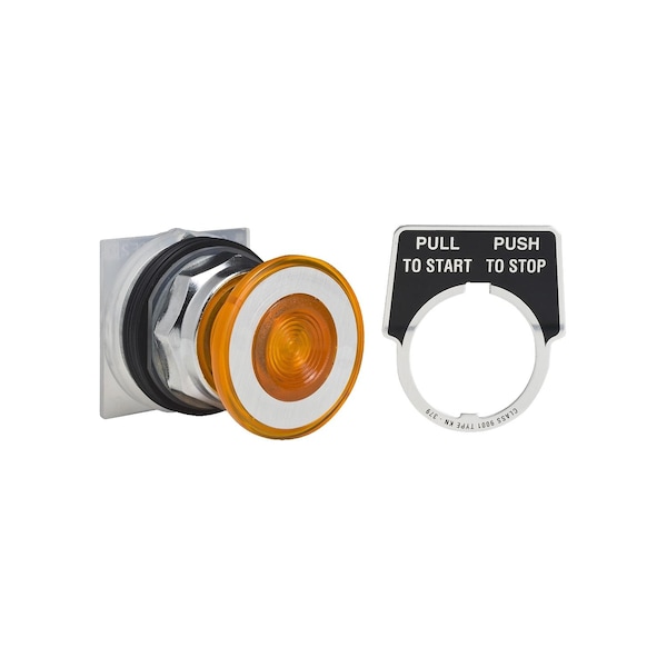 Illuminated push-button, Harmony 9001K, metal, mushroom 41mm, amber, 30mm, 2 positions, push-pull, 110-120V, 1 C/O