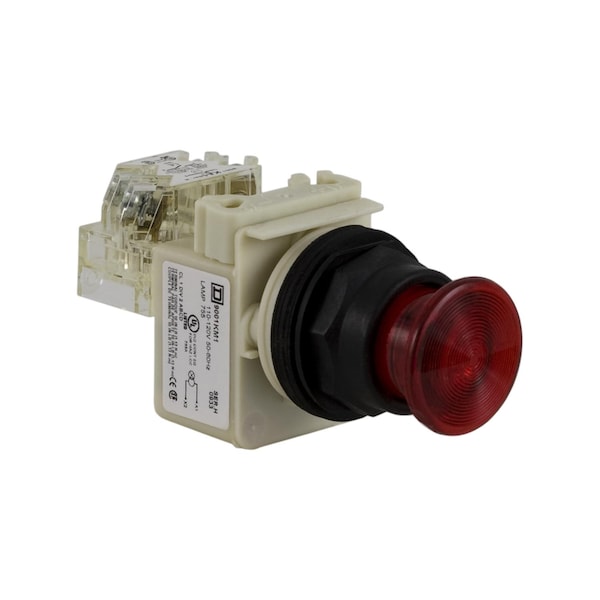 Illuminated push-button, Harmony 9001SK, plastic, mushroom 35mm, red, 30mm, spring return, 110-120V, 1 C/O