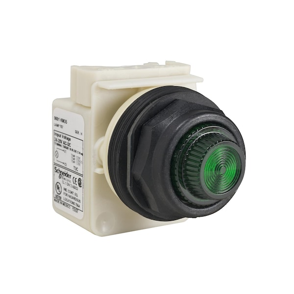 Pilot light, Harmony 9001SK, plastic, polycarbonate, fresnel, green, 30mm, 220-240V