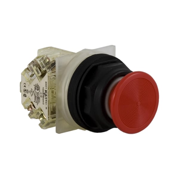 Push-button, Harmony 9001SK, plastic, mushroom 35mm, red, 30mm, spring return, 1 NO