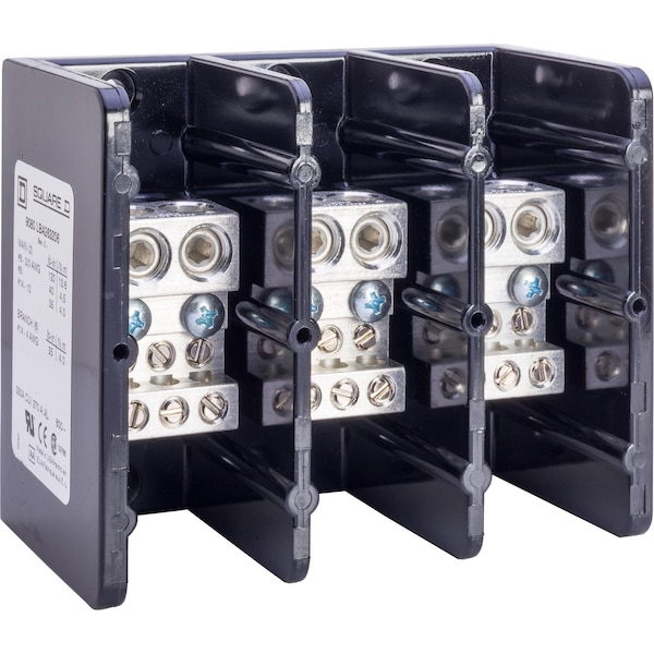 Power Distribution Block, 3 Pole, 350 A Copper, 600 V AC/DC, Surface Mount
