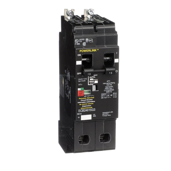 Molded Case Circuit Breaker, POWERLINK Series, 15A, 2 Pole, 277/480V AC, 65kA at 120/240V AC
