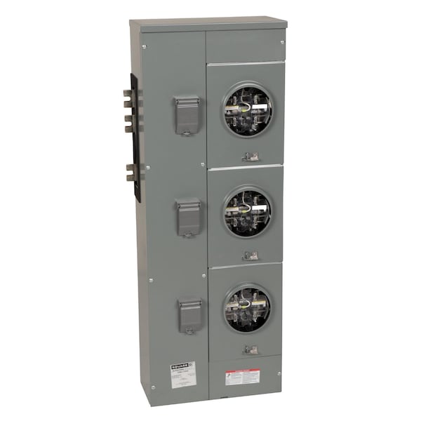 Branch unit, EZ Meter-Pak, 225A, 3 x 5 jaw sockets, 120/240VAC, lever bypass, ringless, 1200A Al/Cu busbar