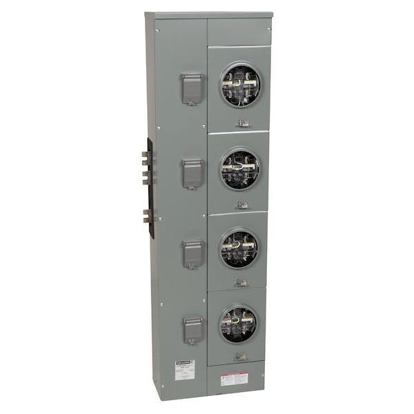 Branch unit, EZ Meter-Pak, 225A, 4 x 5 jaw sockets, 120/240VAC, lever bypass, ringless, 1200A Al/Cu busbar