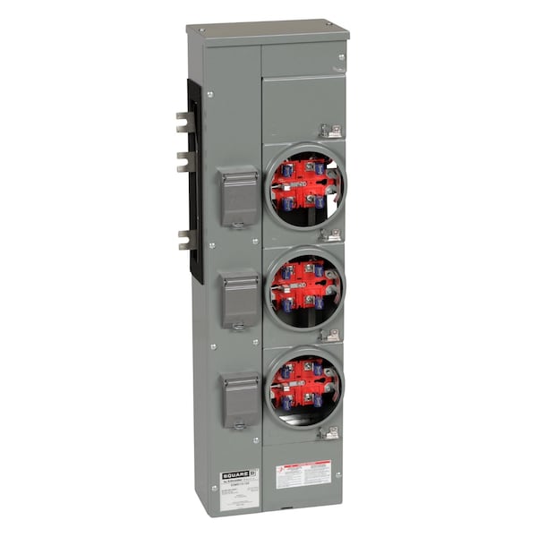 Branch unit, EZ Meter-Pak, 125A, 3 x 5 jaw sockets, 120/240VAC, no bypass, ringless, 800A Al busbar
