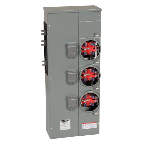 Branch unit, EZ Meter-Pak, 225A, 3 x 5 jaw sockets, 120/240VAC, no bypass, ringless, 800A Al busbar