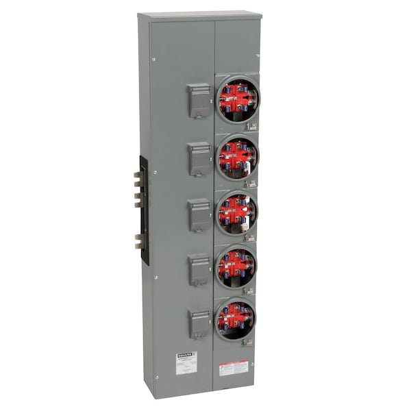 Branch unit, EZ Meter-Pak, 225A, 5 x 5 jaw sockets, 120/240VAC, no bypass, ringless, 1200A Al/Cu busbar