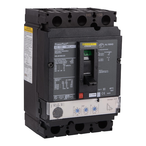 Molded Case Circuit Breaker, POWERPACT H Series, 150A, 3 Pole, 600V AC, 25kA at 240V AC