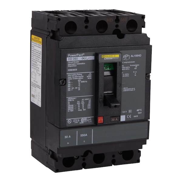 Molded Case Circuit Breaker, POWERPACT H Series, 125A, 3 Pole, 600V AC, 25kA at 240V AC