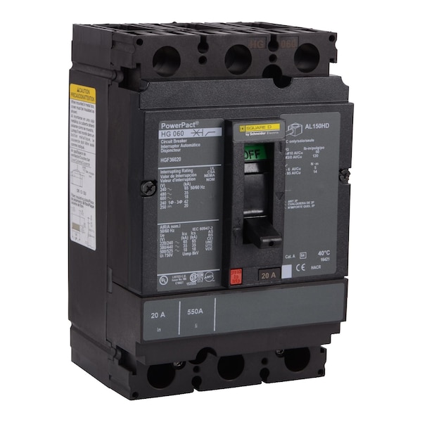 Molded Case Circuit Breaker, POWERPACT H Series, 70A, 3 Pole, 600V AC, 65kA at 240V AC