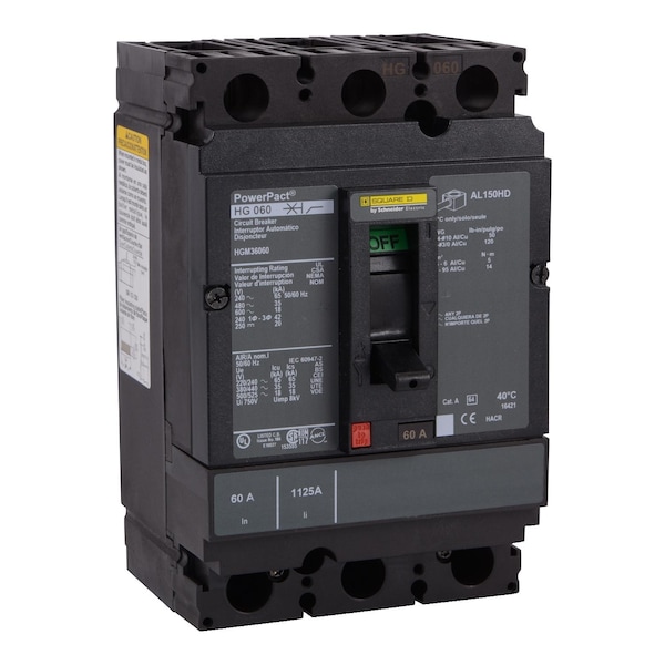 Molded Case Circuit Breaker, POWERPACT H Series, 100A, 3 Pole, 600V AC, 65kA at 240V AC