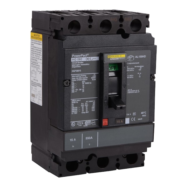 Molded Case Circuit Breaker, POWERPACT H Series, 50A, 3 Pole, 600V AC, 65kA at 240V AC