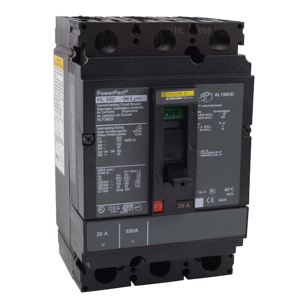 Molded Case Circuit Breaker, POWERPACT H Series, 15A, 3 Pole, 600V AC, 125kA at 240V AC