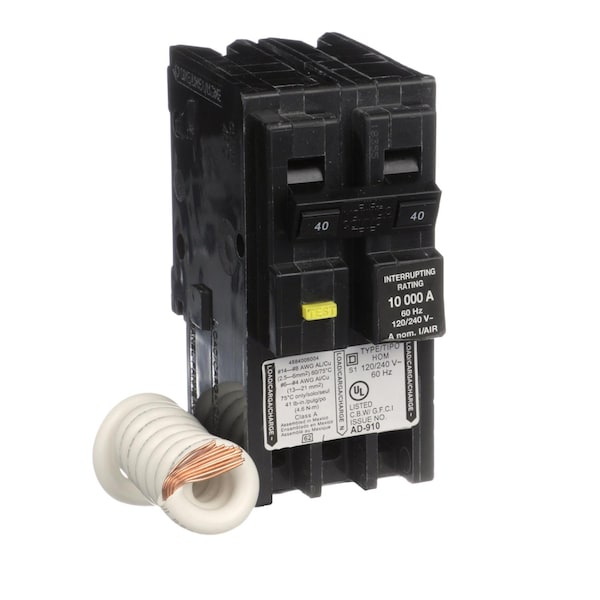 Miniature Circuit Breaker, HOMELINE Series, 40A, 2 Pole, 240V AC, 10kA at 240V AC, A Curve